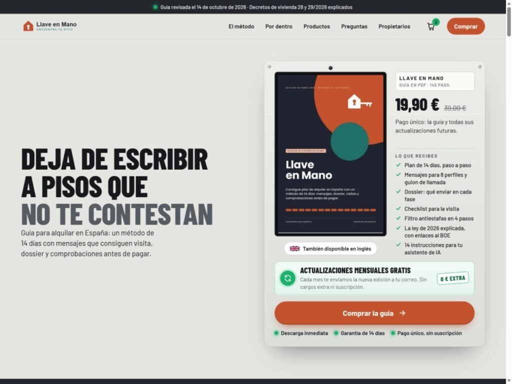 Portada de la web Llave en Mano, guía digital para alquilar en España
